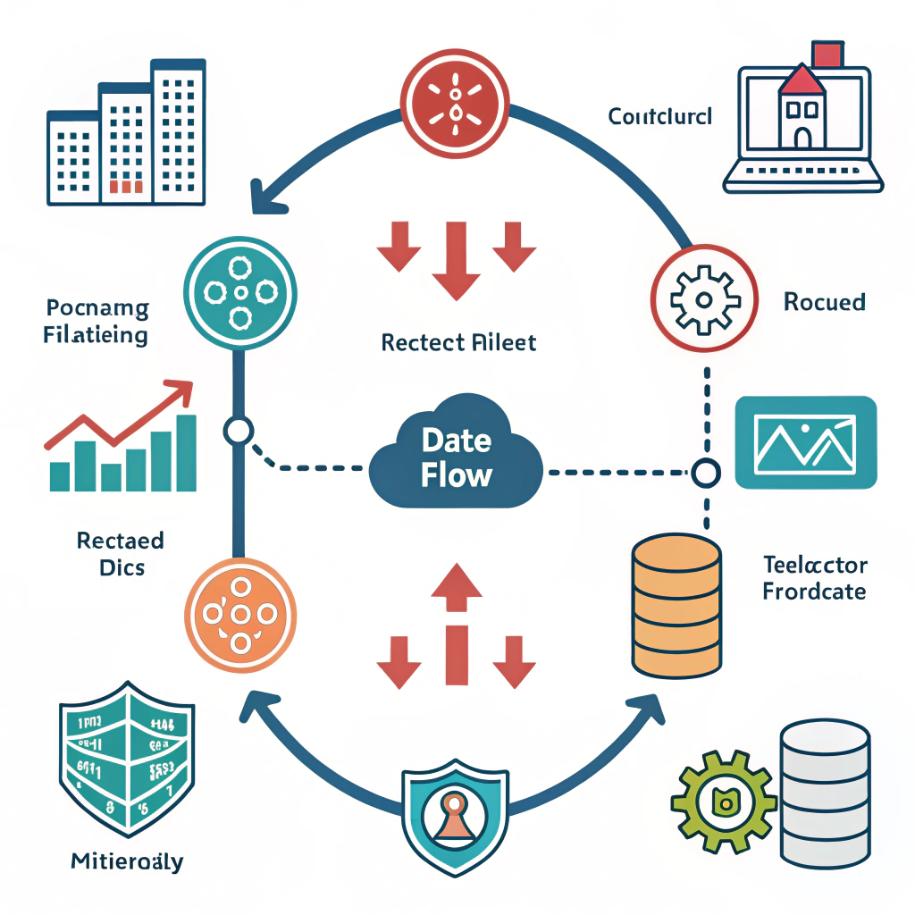 A visual flow pattern illustrating data points being progressively filtered and reduced through stages, symbolizing active data minimization in cybersecurity.