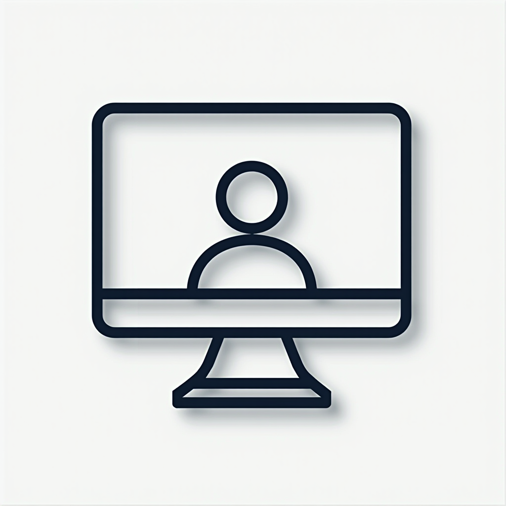 A simple icon showing a person icon halfway inside a computer screen outline.