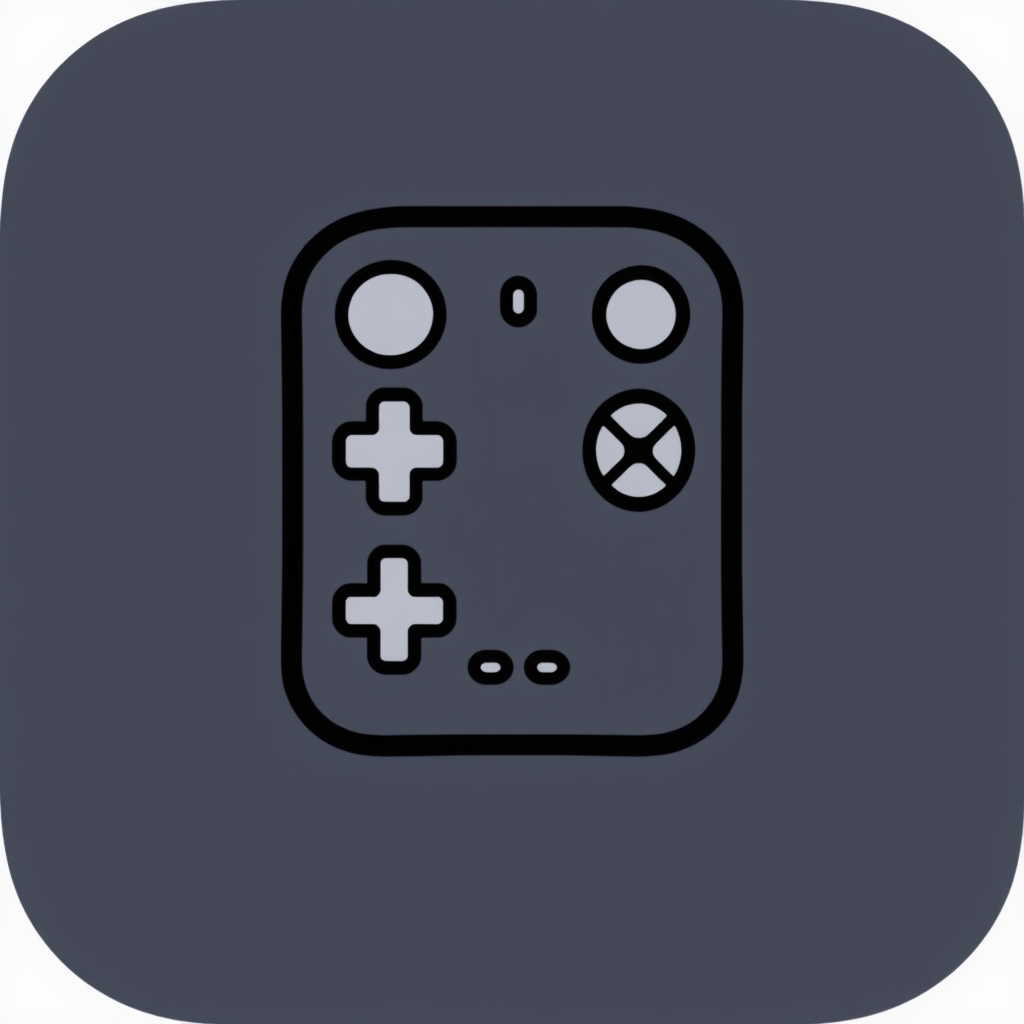 A stylized remote control icon featuring rounded edges and a minimalist button layout, representing a modern gaming console remote.