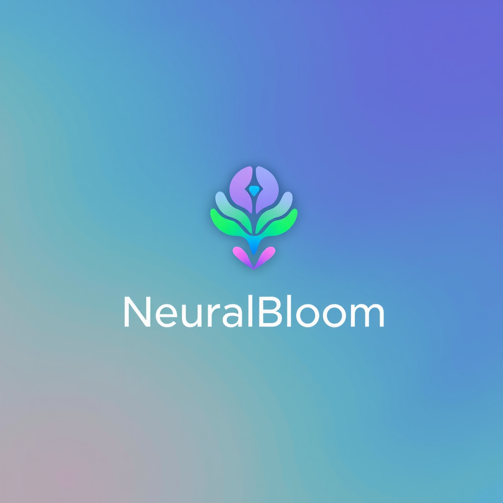Simple Logo Concept: The generated simple icon (e.g., the abstract brain-petal hybrid) paired with a sleek, modern sans-serif typeface for the brand name (e.g., 'NeuralBloom'). The icon could utilize a gradient color scheme reflecting both tech and nature (e.g., blue/purple to green/pink).