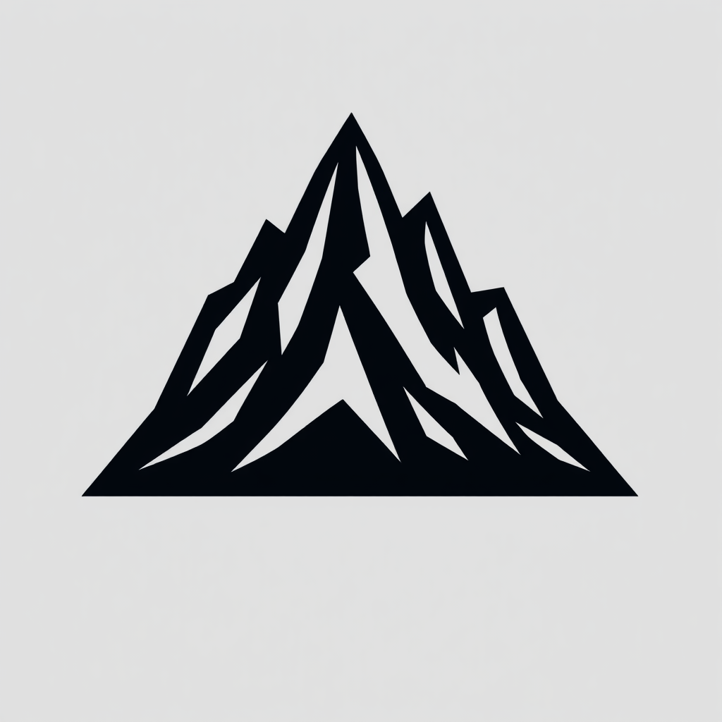 A stylized mountain peak with sharp, jagged edges, conveying a sense of ruggedness and adventure. Use a single, bold color for a strong visual impact.