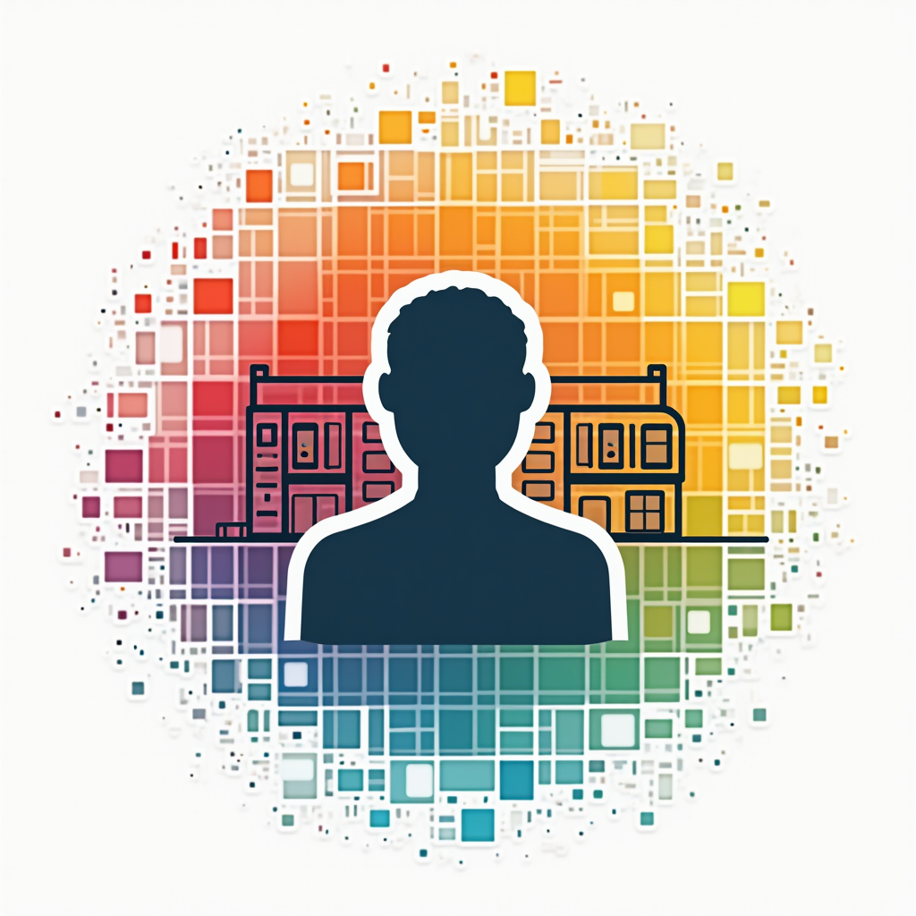 A simple icon merging a basic pixel grid pattern with a simplified human silhouette or a school building outline.