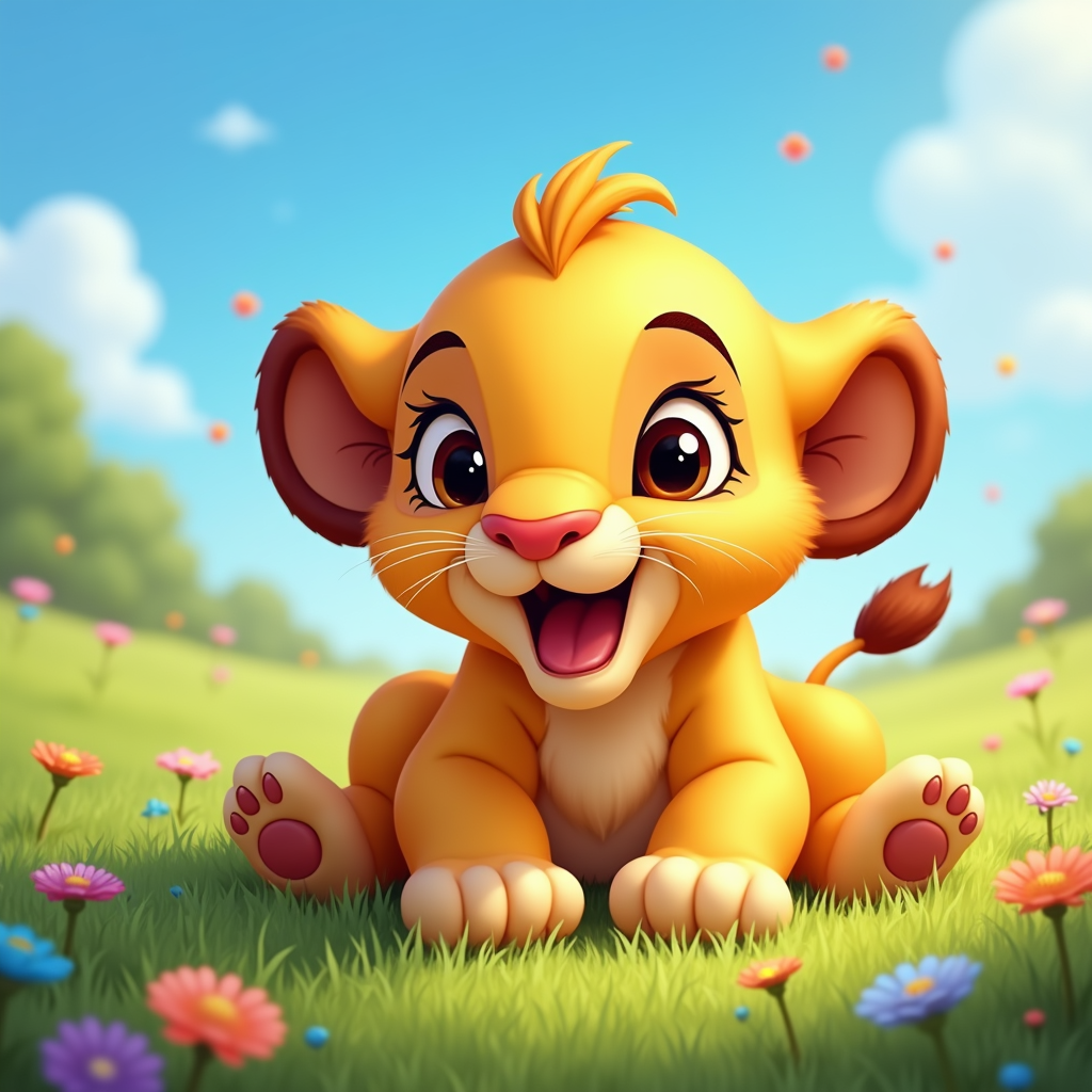 A cuddly lion cub character, perhaps yawning or stretching, with a soft, rounded design.