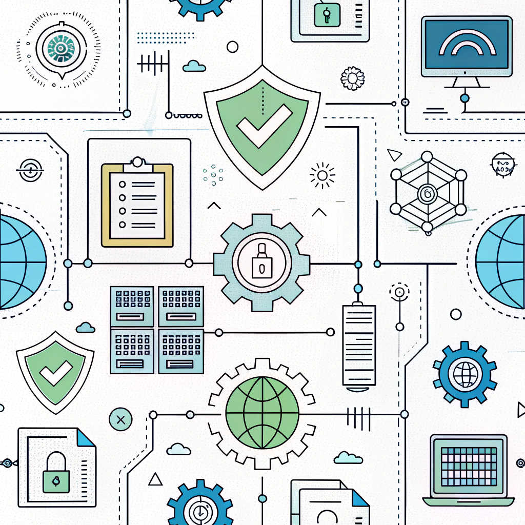A blueprint-style schematic where privacy-enhancing technologies and data minimization checkpoints are highlighted as integral, foundational components of a system’s cybersecurity architecture.