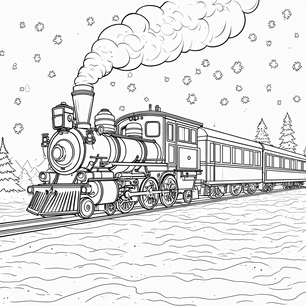 The image shows a train on the tracks with smoke billowing out of its chimney, surrounded by trees in the background. At the bottom of the image, there is text that reads 