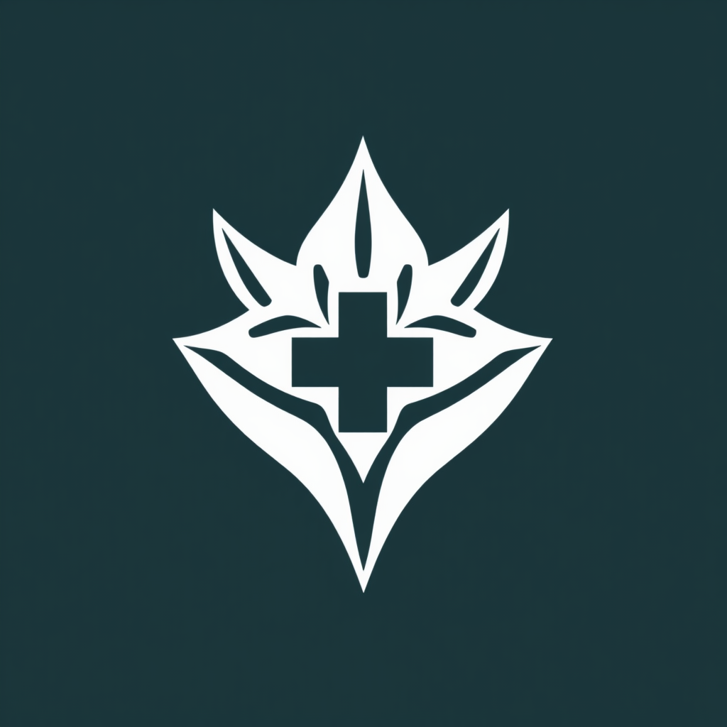 Sub Design Idea 3: An abstract fusion where the leaf’s pointed segments are stylized to form the arms of a medical cross, or the cross is formed within the negative space created by the leaf segments.