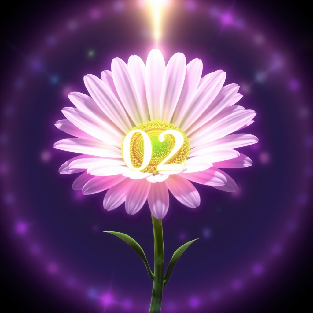 Pulsating Energy Flower: The daisy appears to be organically 'breathing' or 'pulsating' with light and sound. Its edges are not static but alive with energy, with '2025' subtly glowing or emerging from the energy field surrounding the flower.