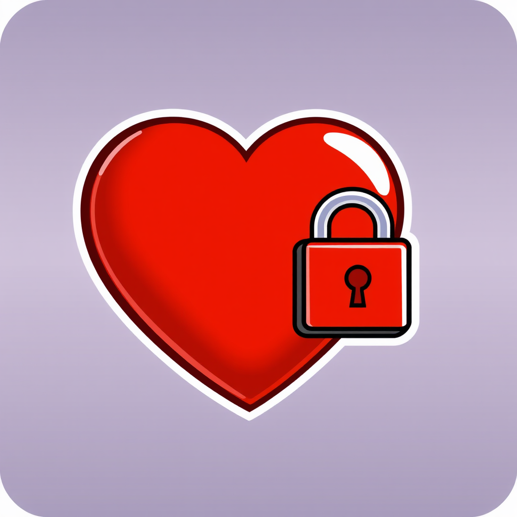 A heart shape with a padlock attached to its side, using a simple, outlined style for clarity.