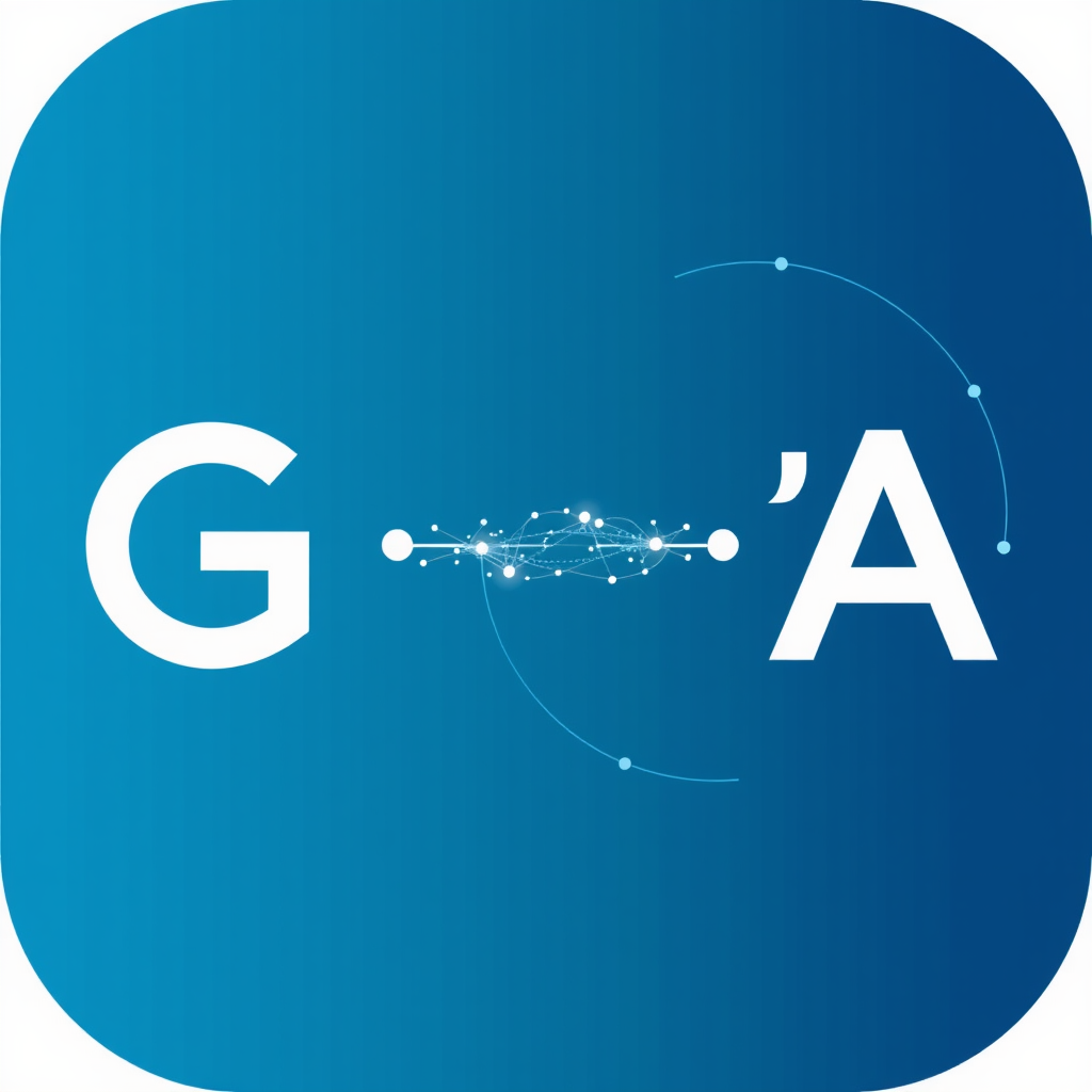 Recursive 'G' & 'A' Loop: The letters 'G' (for Generative) and 'A' (for AI) are designed to flow into each other, creating a continuous, dynamic loop. Small nodes or light trails could follow the path to indicate iterative data flow.