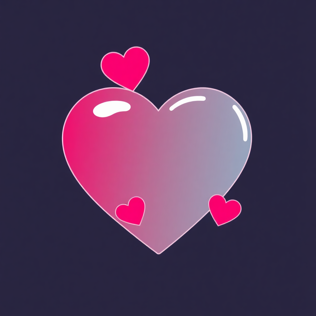 The image shows a pink heart on a dark blue background, creating a striking contrast. The heart is animated, giving it a dynamic and lively feel.