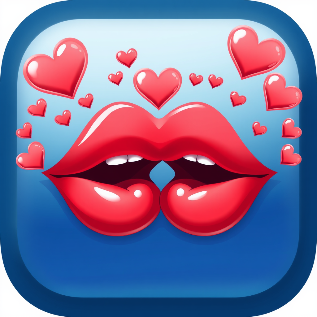 A pair of lips blowing a kiss, with floating hearts emanating from them.