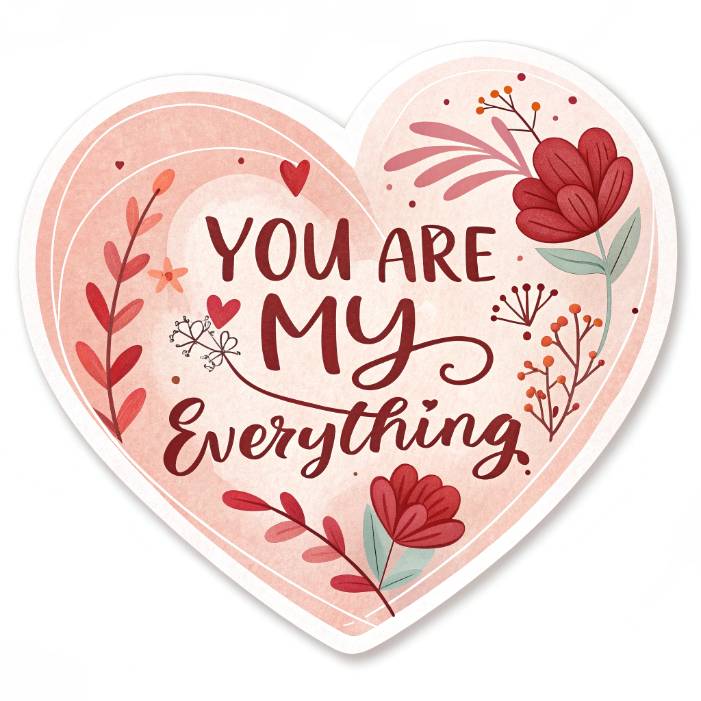 Heart-shaped sticker with the quote 'You are my everything.'