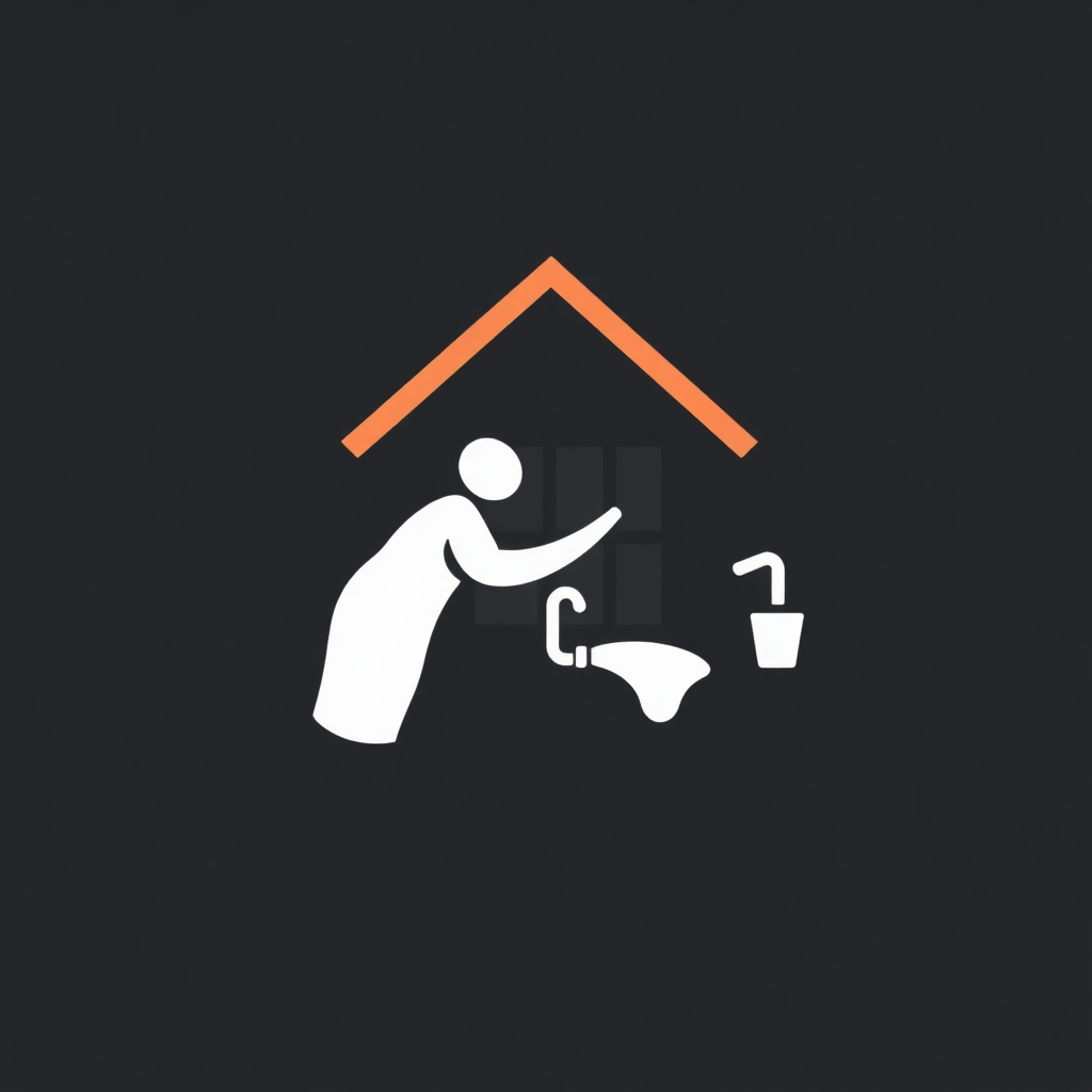 The image is a simple illustration of a person washing their hands under a faucet. The person is shown in a white silhouette and is standing in front of a black background. Above the person, there is an orange triangle-shaped icon. On the right side of the image, there are two white cups, one with a handle and the other with a spout. The cups appear to be filled with water. The overall design is simple and minimalistic.