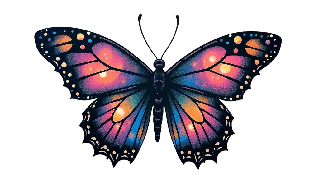 Tattoo of a butterfly with cosmic galaxy designs within its wings, applied on a calf, representing infinite possibilities and mysteries of life.