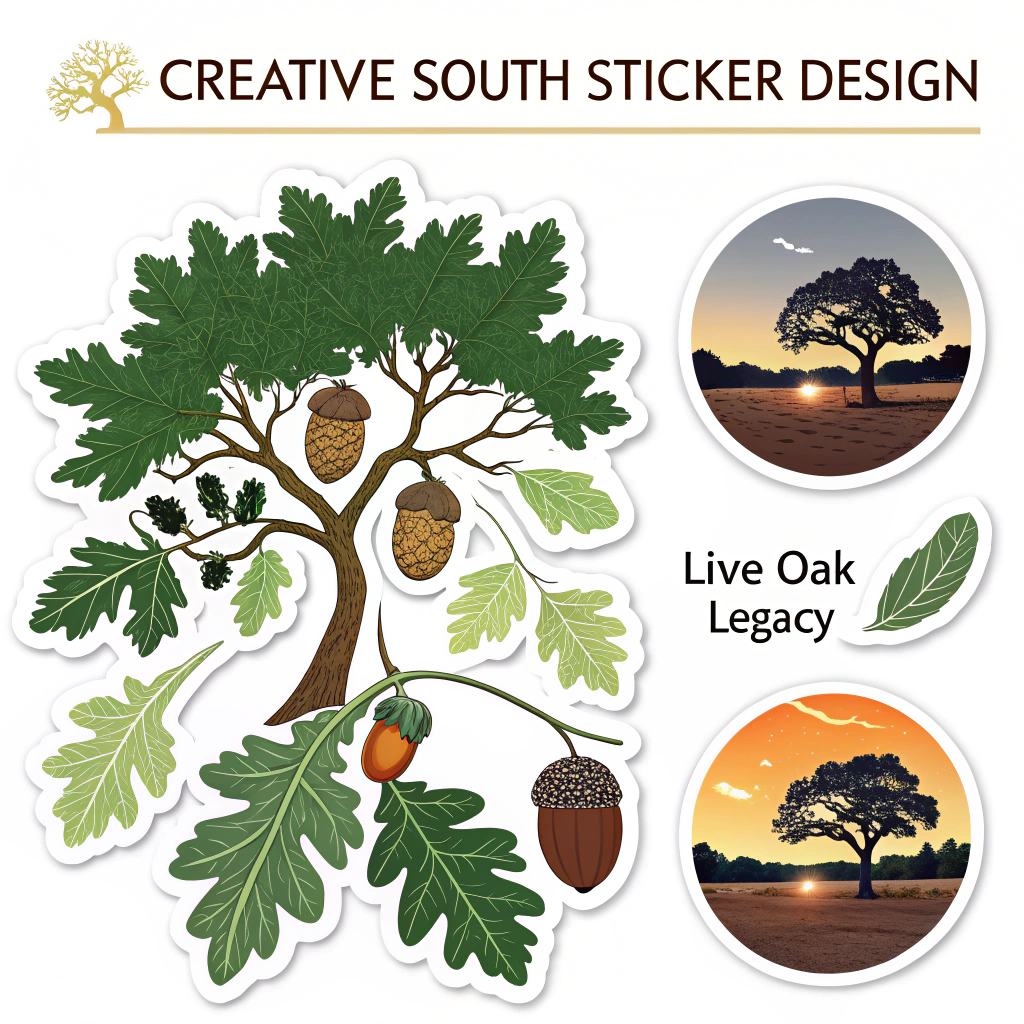 Creative South Sticker Design: Live Oak Legacy translated to English is Creative South Sticker Design: Live Oak Legacy. Here are 5 sub design ideas: