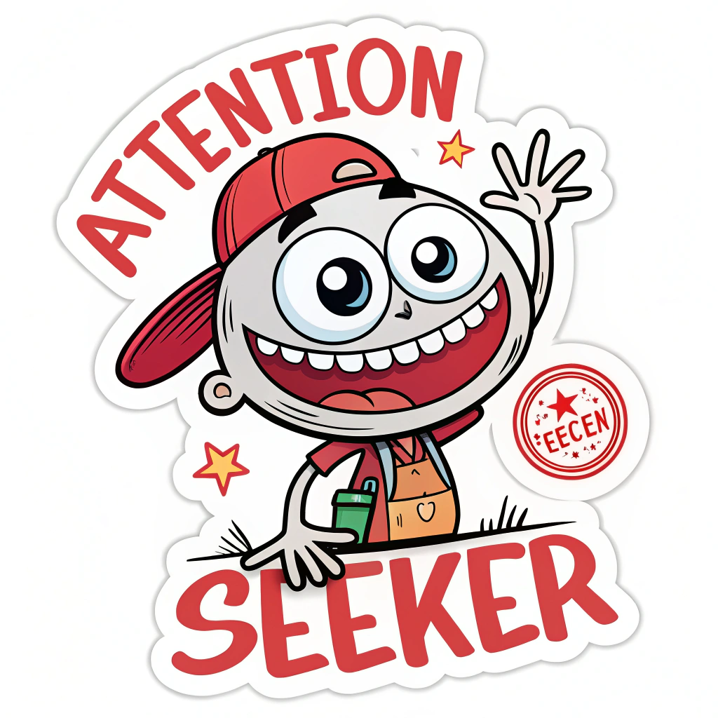 The image shows a cartoon sticker with the words 