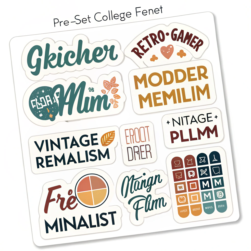 Sub-design Idea 4: Thematic Style Packs - Pre-set collections of sticker designs combining specific fonts, color palettes, text background shapes, and animations, categorized by themes (e.g., 'Retro Gamer', 'Vintage Film', 'Modern Minimalist').