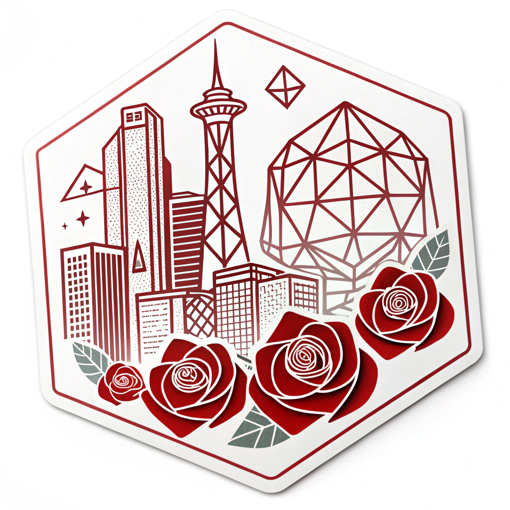 Geometric Rose Cityscape: A more modern, geometric take. The Portland skyline is simplified into geometric shapes, and these shapes are interspersed or overlaid with stylized, geometric rose patterns or individual rose heads. Colors could be bold and contrasting.