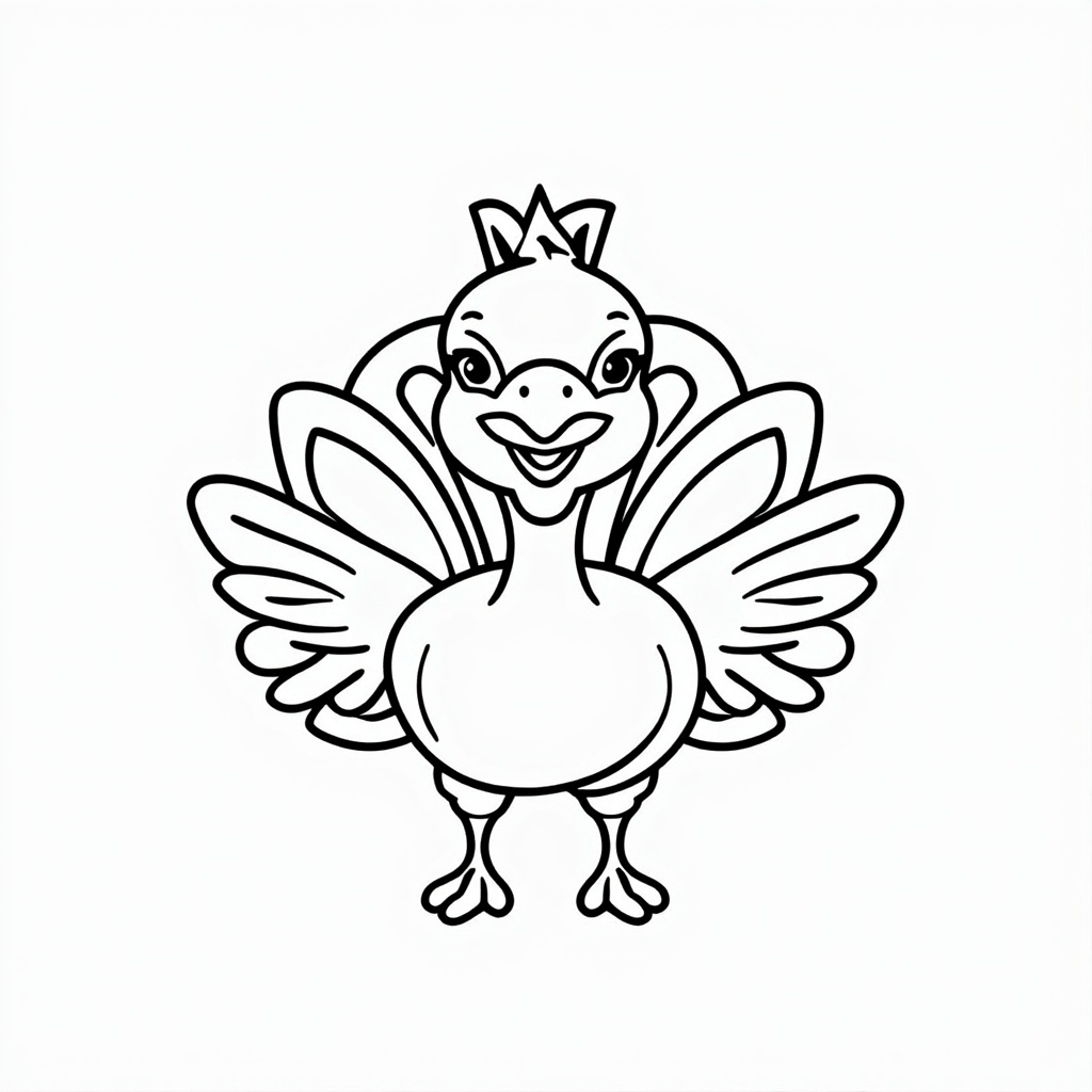 Charming turkey illustration with tiny arms and a welcoming grin, inviting for a festive occasion.