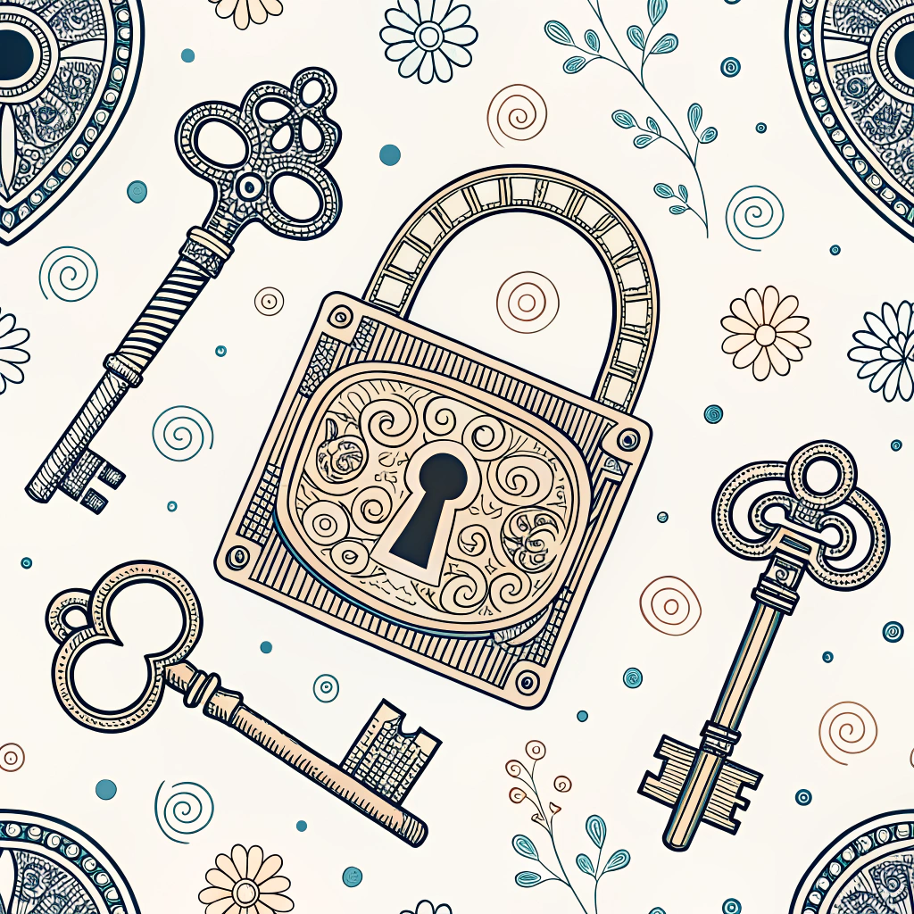 Evolving Security Mechanism: Use a metaphor of a sophisticated, intricate lock whose internal 'wards' (representing security patterns) dynamically shift and reconfigure to block ever-changing polymorphic 'keys' (representing threats).
