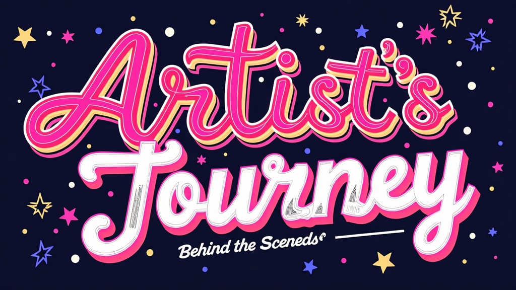 Title Logotype for the Series: Create a distinctive title treatment or logotype for the 'Anime Central 2025: Behind the Scenes - The Artist's Journey' theme. Example: 'The Artist's Journey' in a dynamic, flowing script font suggesting creativity and movement, paired with 'AC2025: Behind the Scenes' in a slightly more structured, perhaps stenciled or annotated, font to evoke the backstage, work-in-progress feel.