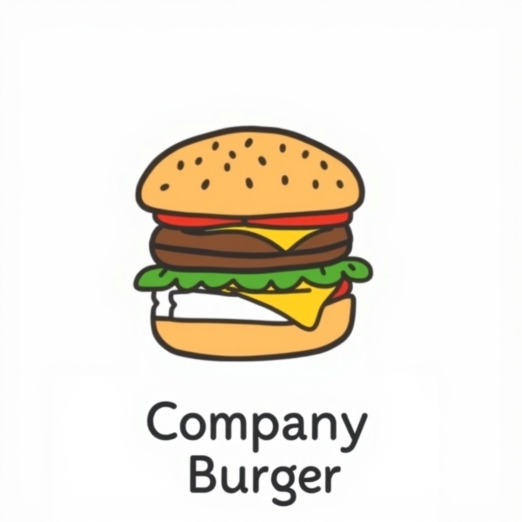 A hand-drawn icon of a burger with a small banner or a speech bubble to place the company's name.