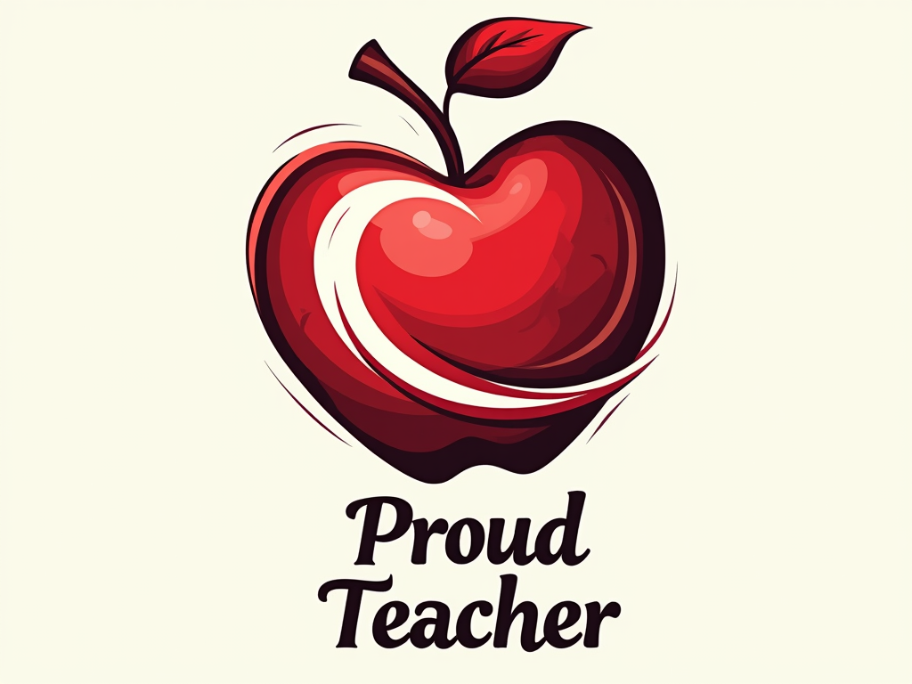Simple Icon Idea: A stylized apple with a subtle, dynamic swirl integrated into its design, symbolizing the managed chaos. Text 'Proud Teacher' could be incorporated below or beside the icon.