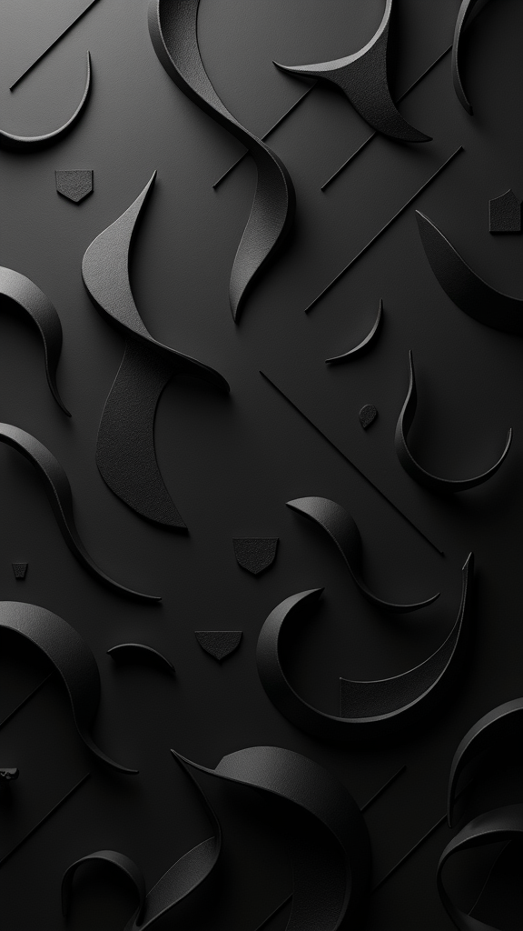 The image shows a black background with a pattern of curved shapes, creating a unique and eye-catching design. The shapes are arranged in a way that creates a visually pleasing pattern, making it perfect for an iPhone wallpaper.