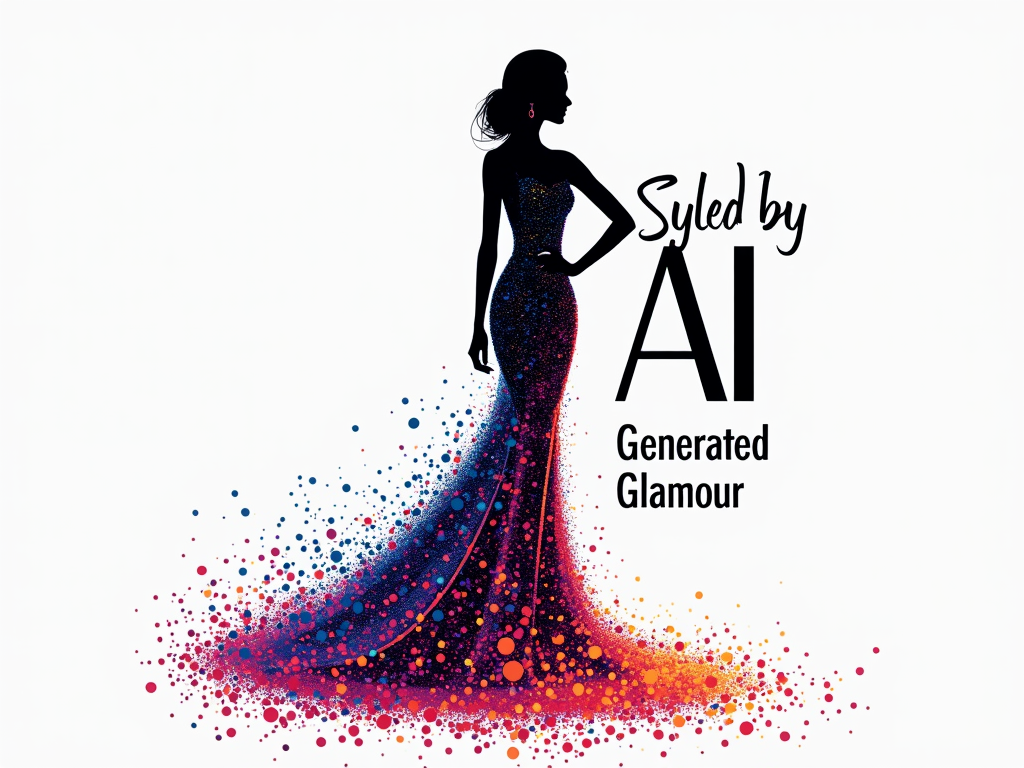 T-Shirt Design Idea 2 (Pixelated Elegance): A chic silhouette of a fashion model or a high-fashion garment that is partially dissolving into or coalescing from a stream of shimmering, colorful pixels. 'Styled by AI' could be formed by the pixels themselves, with 'Generated Glamour' in a sleek, modern font.