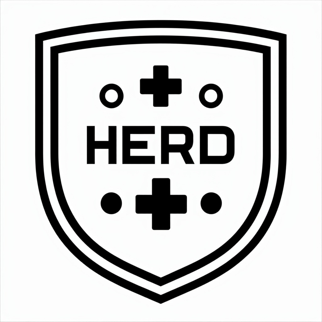 Simple Icon Idea for 'Hero Badge': A bold, shield-shaped icon containing a medical cross (+) and the word 'HERO' distinctly integrated. Designed with clear, thick lines suitable for a badge or emblem.
