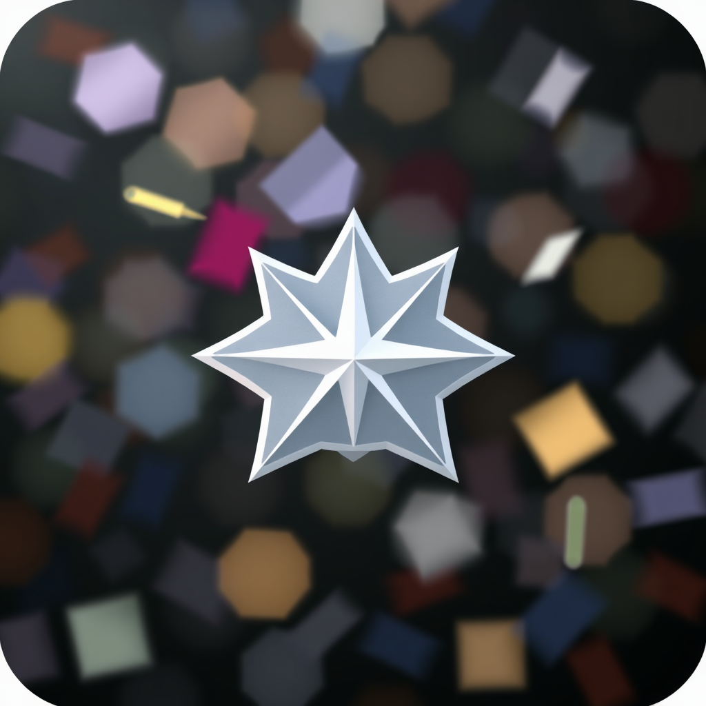 A single piece of confetti shaped like a star, with other confetti blurred in the background.