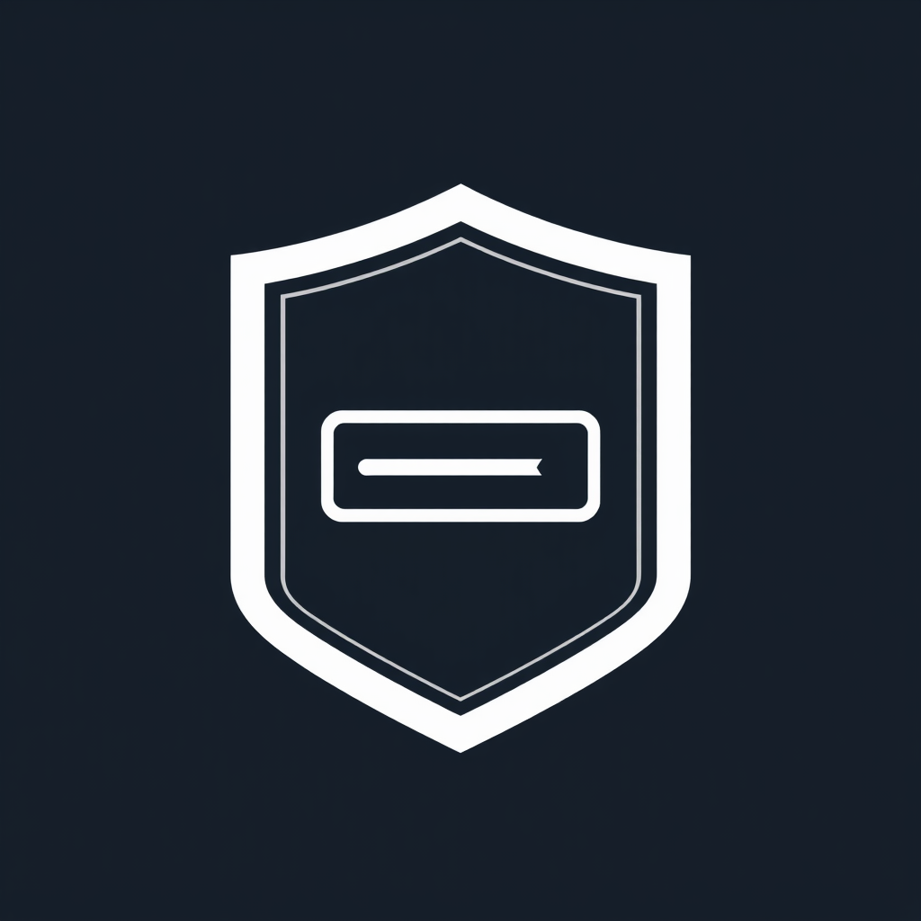 An abstract shield formed by two converging, thick lines creating the top and sides, with a single horizontal line inside representing a data packet being secured.