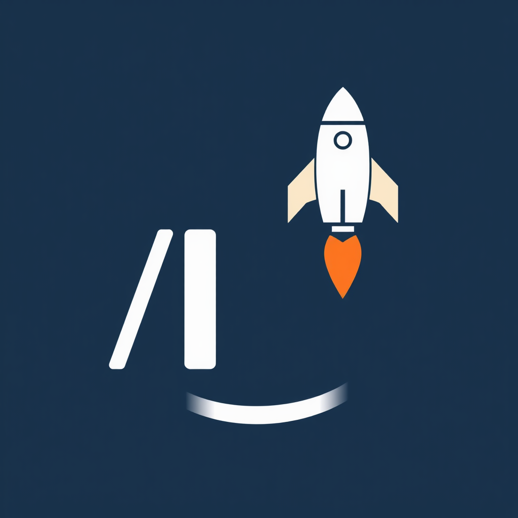 Simple Icon Idea: A minimalist 'I/O' mark where the 'I' is represented by a clean, stylized retro rocket silhouette pointing upwards, and the 'O' is depicted as a simple planetary ring system or a classic cathode-ray tube outline. Both elements share a cohesive, flat design with a limited retro-futuristic color palette.