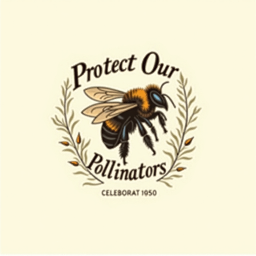A T-shirt showcasing a detailed, vintage scientific illustration of an animal or plant (e.g., a bee, a specific tree) with elegant, classic typography stating 'Protect Our Pollinators' or 'Earth's Treasures'. Use muted, aged colors.