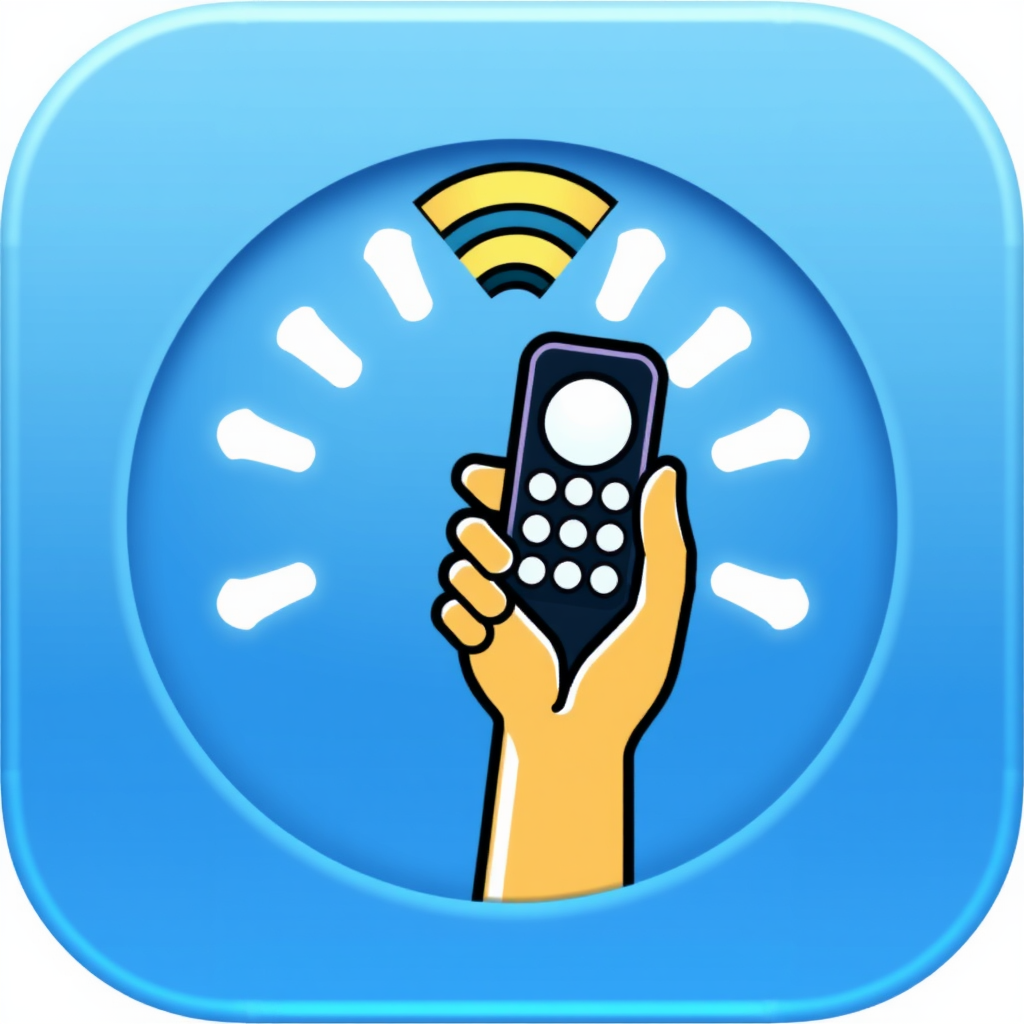 An icon featuring a hand holding a stylized remote, with radiating waves emanating to signify the transmission of signals to various devices.