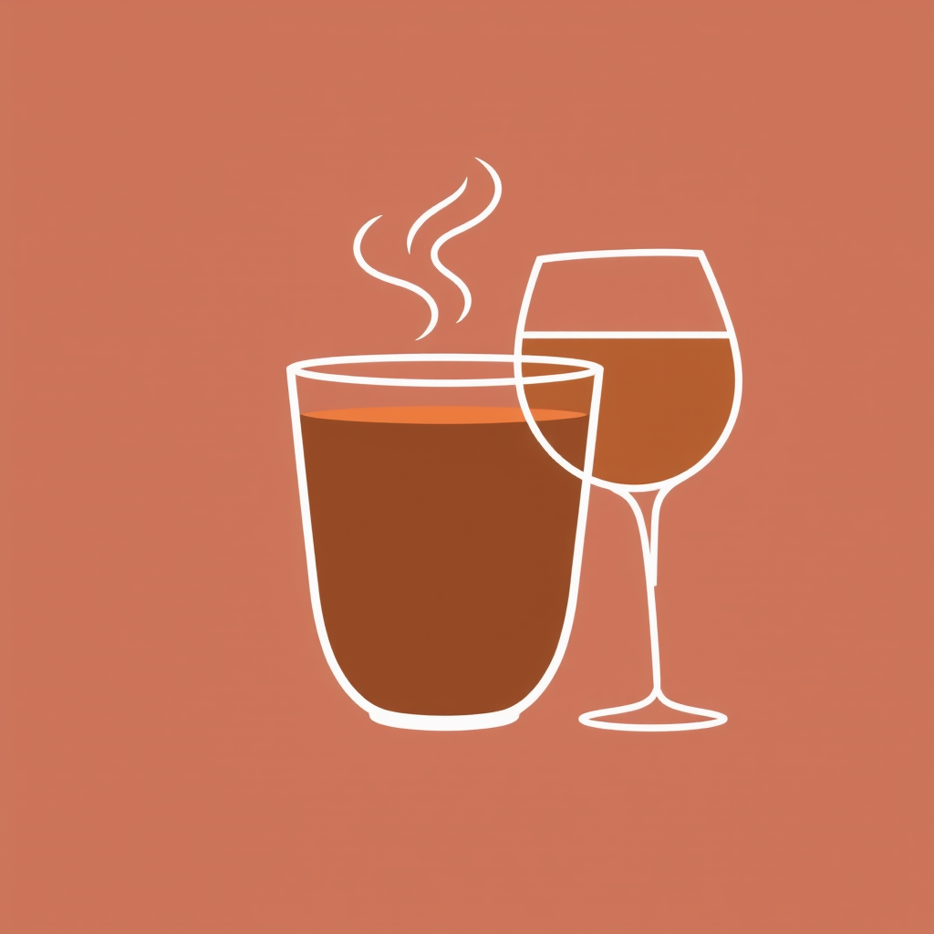 Dynamic minimalist outline icons that subtly indicate the beverage's state or interaction, such as a coffee cup with a tiny steam wisp, a soda glass with a single rising bubble, or a wine glass tilted slightly.