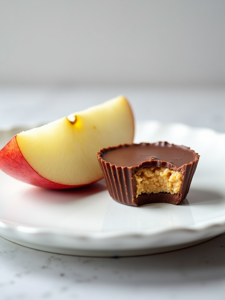 Individual apple slice and peanut butter cups, pre-portioned for easy snacking.