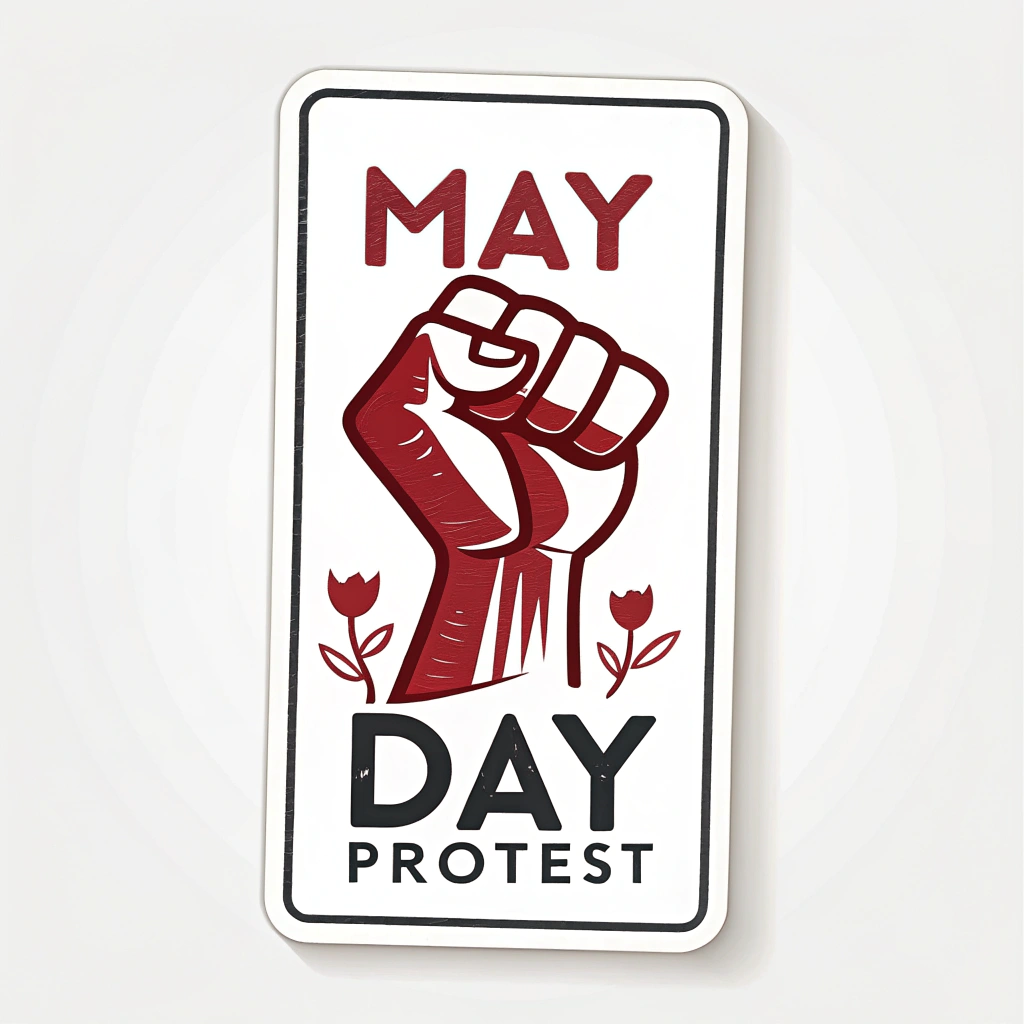 Simple Icon Idea for 'May Day Protest': A stylized, bold red or black raised fist, symbolizing strength and solidarity. Designed for clear visibility even at small sizes.