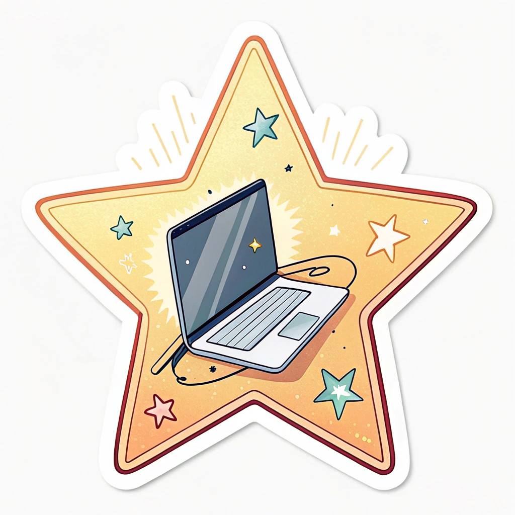 Simple Idea: A star with a laptop in the center.