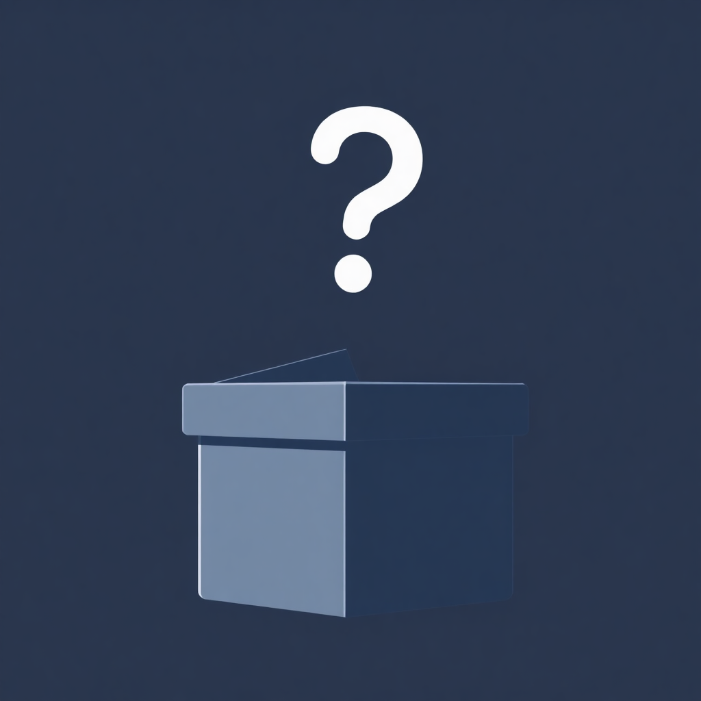 An icon showing a gift box with a lid slightly ajar, and a question mark or exclamation point hovering above, suggesting mystery and excitement.