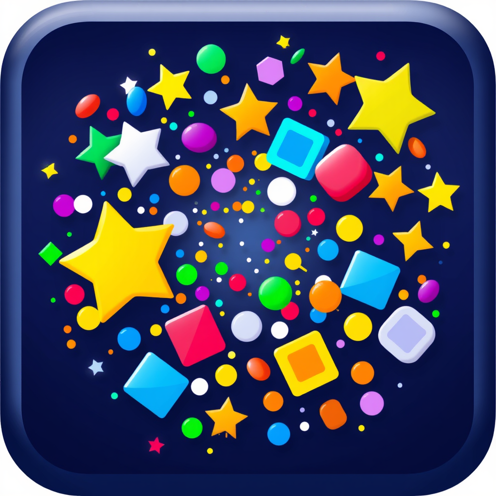 Confetti explosion icon featuring a mix of different shapes like stars, circles, and squares to enhance visual appeal.