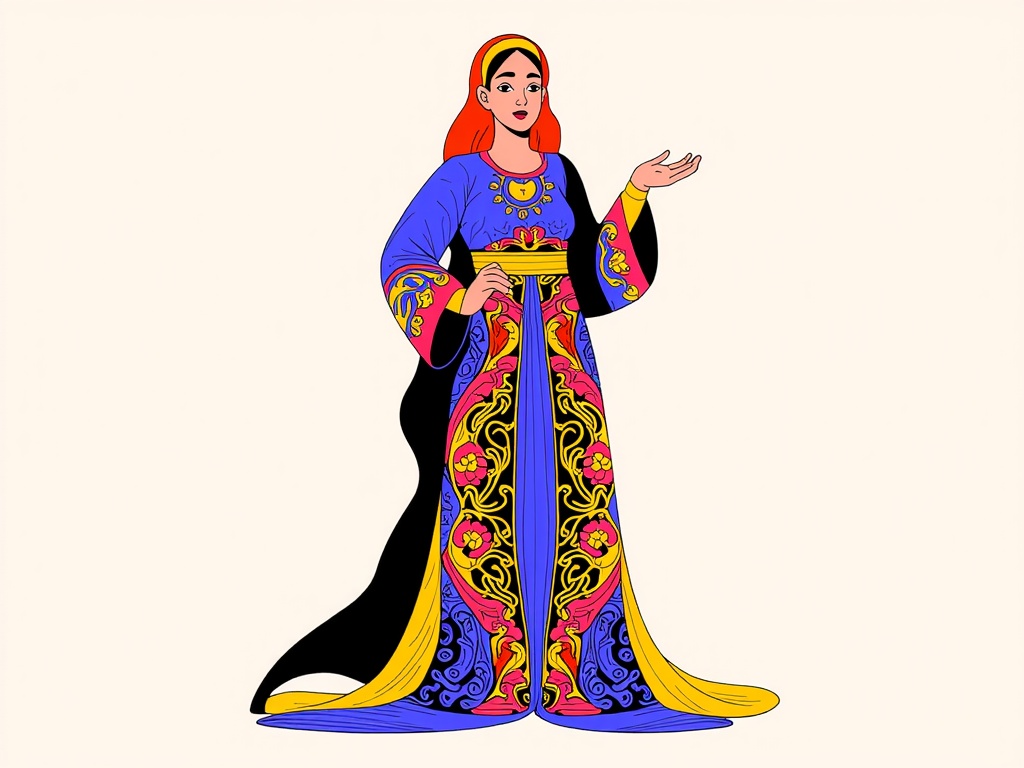 Geometric Interplay and Calligraphy: Develop patterns using complex Islamic geometric designs (girih, zellij) combined with flowing Arabic calligraphy (perhaps excerpts of poetry or wisdom). Apply these to kaftans, abayas, and headdresses, using contrasting colors for strong visual impact.