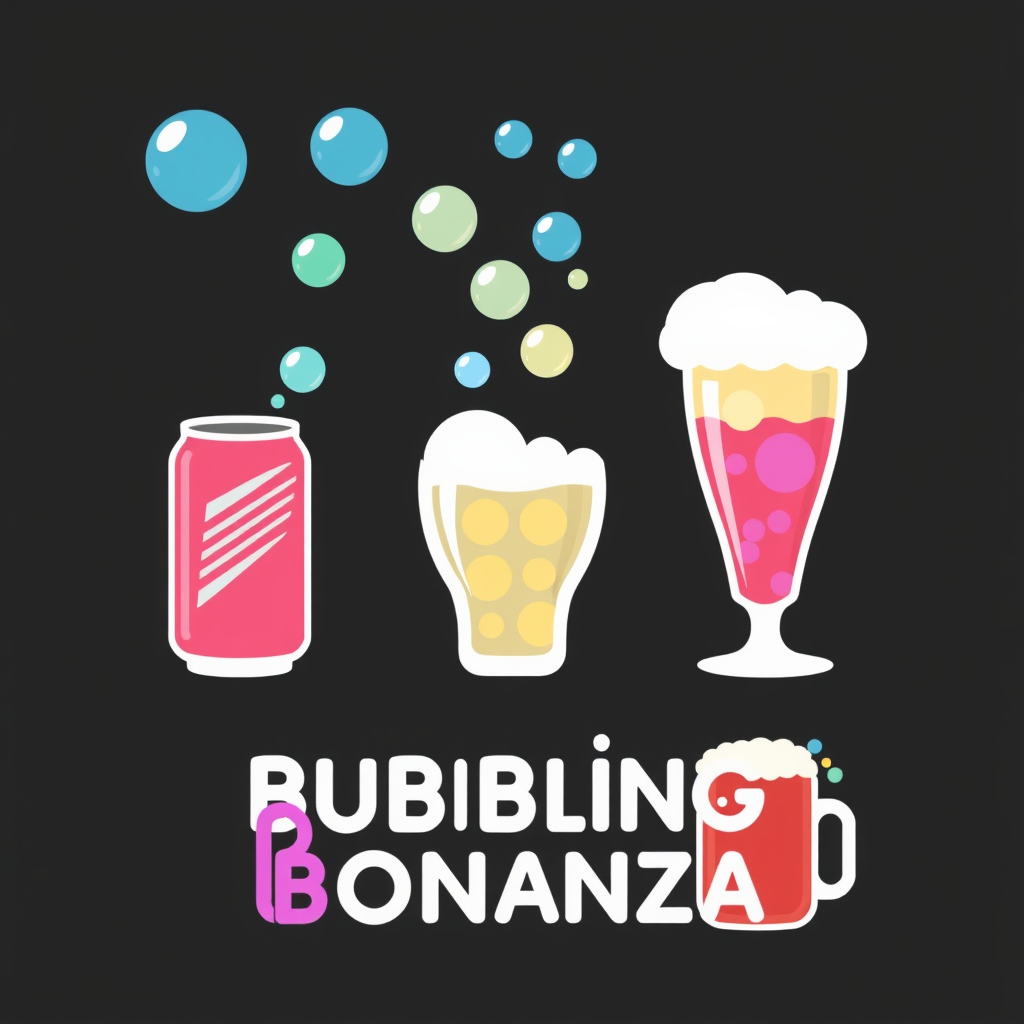 Bubbling Bonanza: A collection of stylized, minimalist beverage icons (e.g., soda can, champagne flute, beer mug) where the core animation is an exaggerated and colorful display of bubbles rising and popping. Each drink type features a unique bubble pattern and vibrant color scheme.