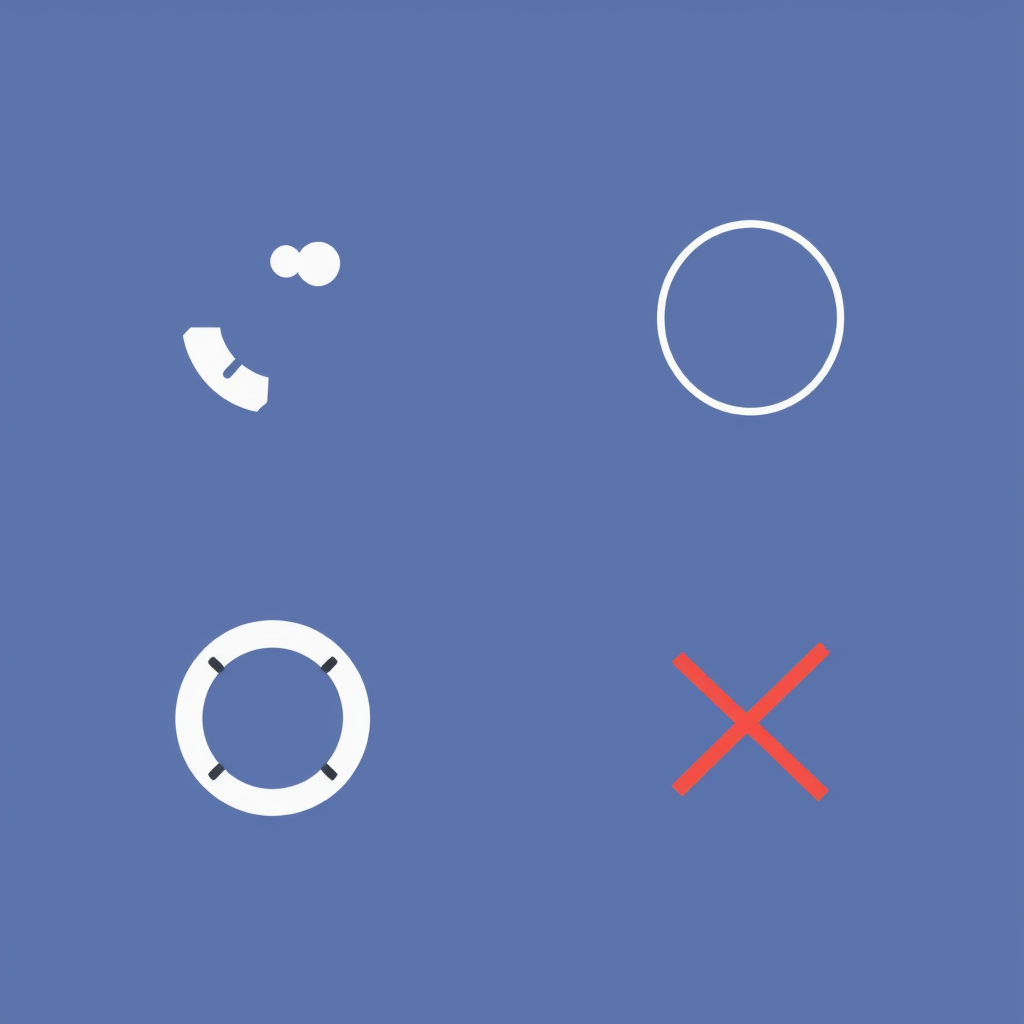 Abstract AI Feedback Glyphs: A set of minimalist, geometric icons that animate or morph to represent different AI feedback states. For example, a slowly rotating abstract shape for 'AI thinking', a resolved perfect circle for 'understood/success', a fragmented shape for 'needs clarification', and a stark red X or broken line for 'error'.