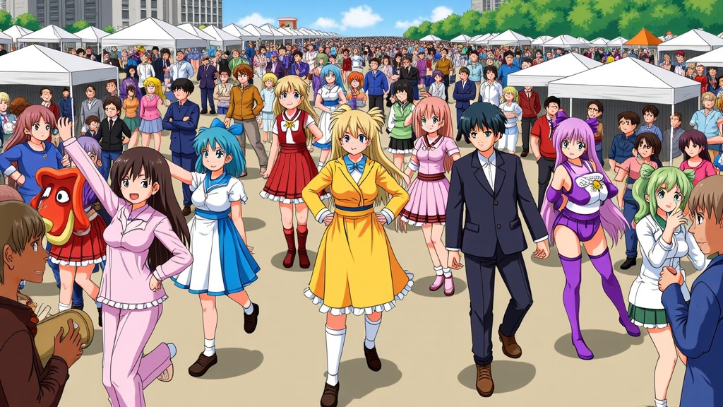 The Spirit of ACen: Then & Now: A dynamic scene capturing the quintessential Anime Central experience (e.g., cosplay parade, artist alley buzz) with visual cues or characters representing both the past and present, highlighting 25 years of community.