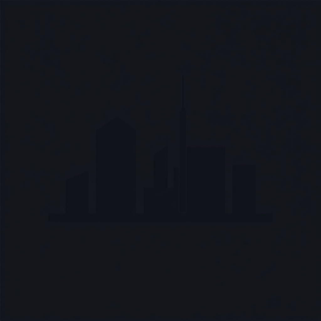An abstract silhouette of a building or skyline constructed from basic geometric shapes (squares, triangles, rectangles), emphasizing strong lines and negative space to convey construction.