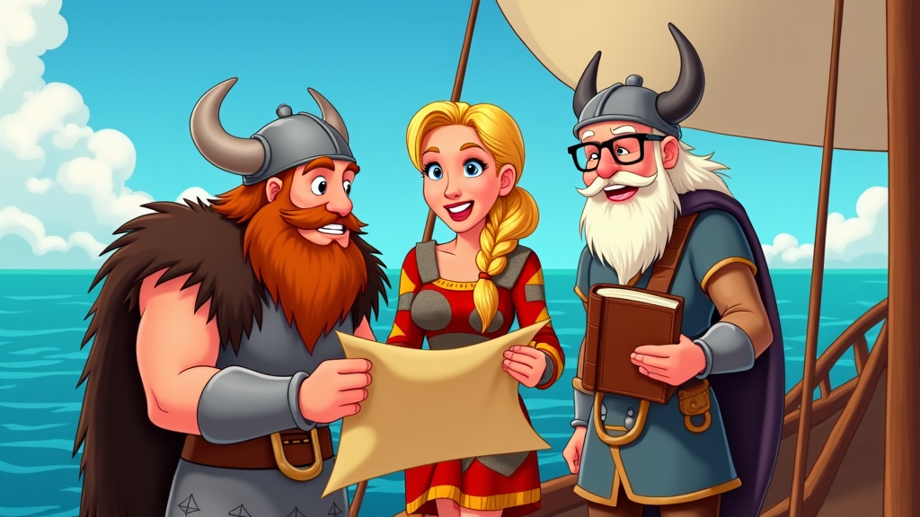 A cartoon series centered around a crew of Viking explorers, each with distinct personalities and roles, embarking on various lighthearted expeditions.