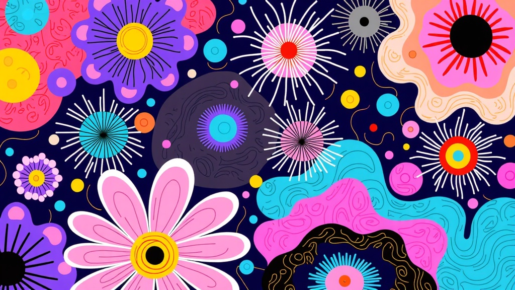 Sub-design idea 3: 'Abstract Bio-Patterns' - AI creates detailed, abstract art from microbial colony textures and cellular structures, focusing on emergent patterns and color palettes.