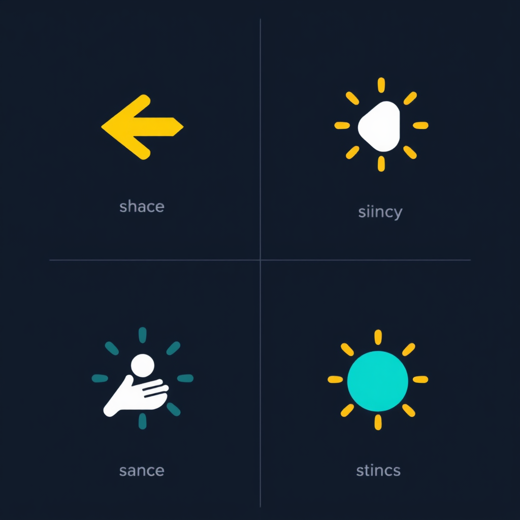 Sub-Design Idea 2: Spatial Interaction Glyphs. Icons designed as dynamic glyphs that react to the user's physical environment or gestures within AR. For example, a 'share' icon could project a virtual arrow towards another user in AR, or an achievement icon could 'stick' to a real-world object related to the achievement.