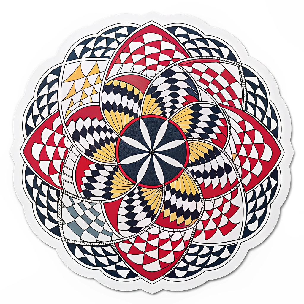 Sub-design 5: Geometric patterns designed to create an optical illusion of movement or pulsing, potentially using concentric shapes, moiré effects, or starkly contrasting colors in a repeating motif.